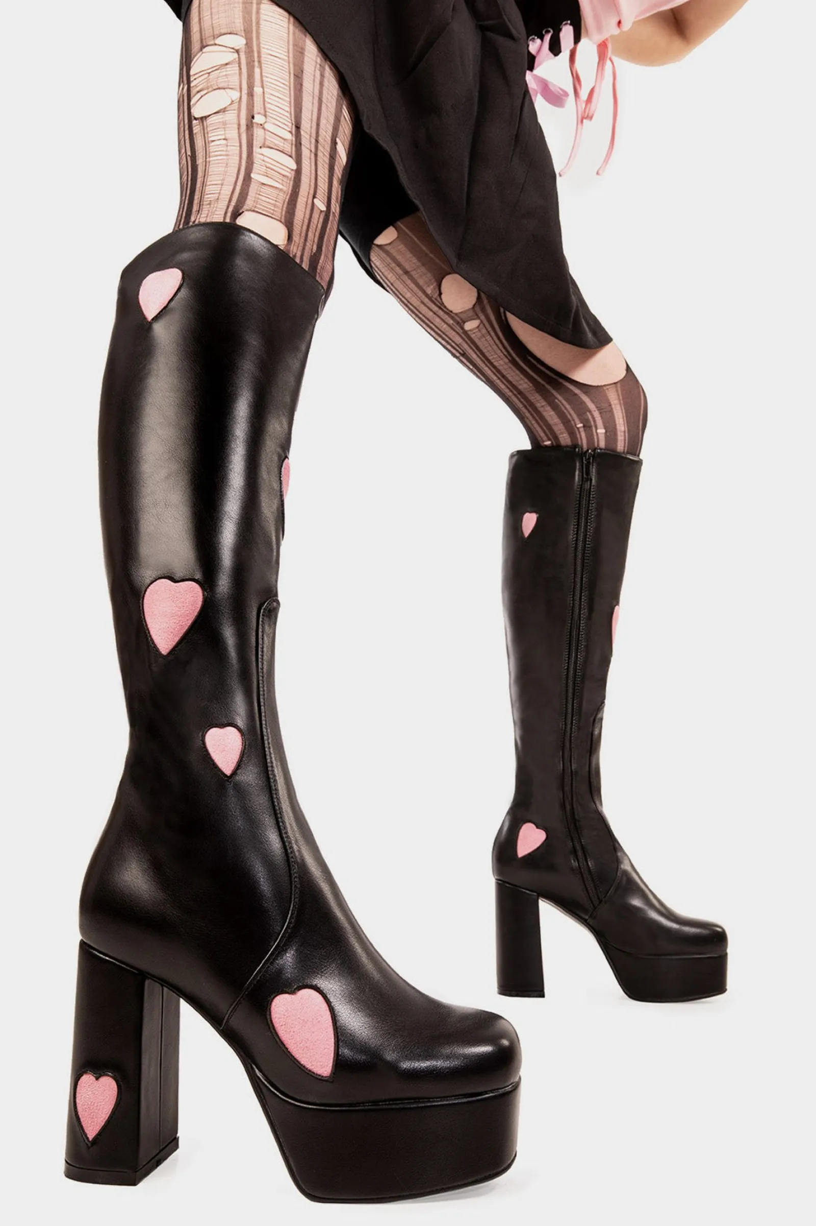 lamodawebsite Candyfloss Love Wide Calf Platform Knee High Boots< Kniehoch