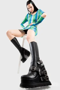 lamodawebsite Causing Riots Chunky Platform Calf Boots< Kalb