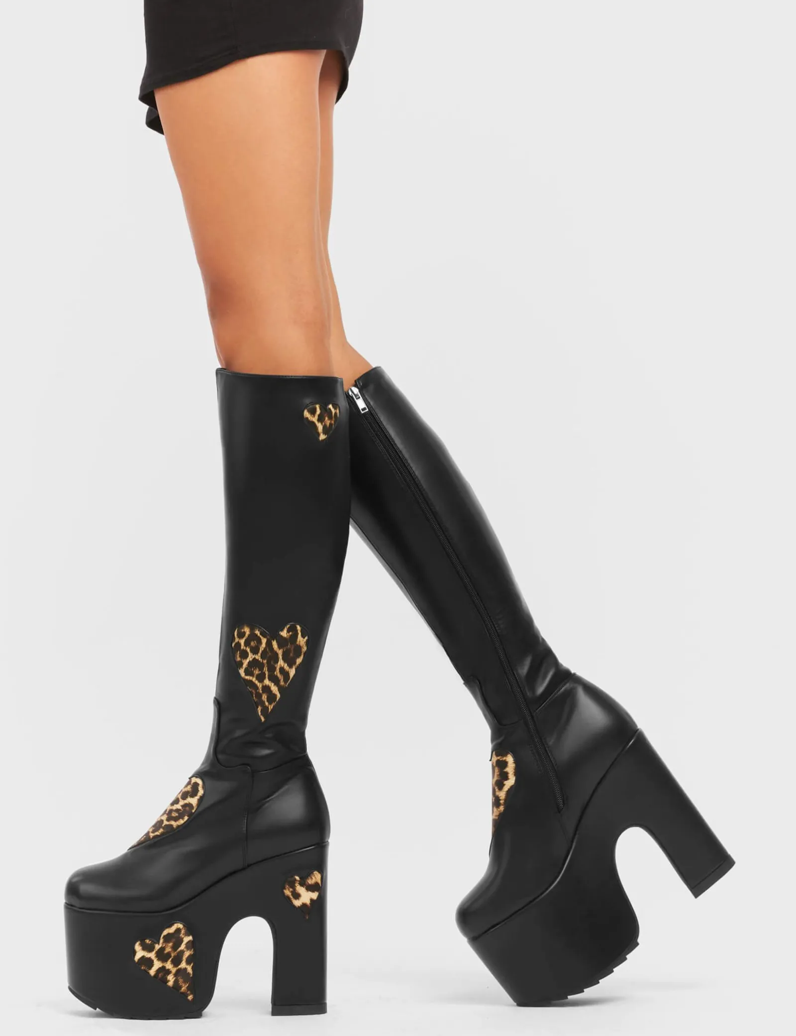 LAMODA Glass Heart Chunky Platform Knee High Boots< Kniehoch