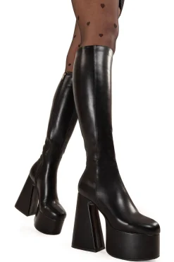 lamodawebsite Hate You Wide Calf Platform Knee High Boots< Kniehoch