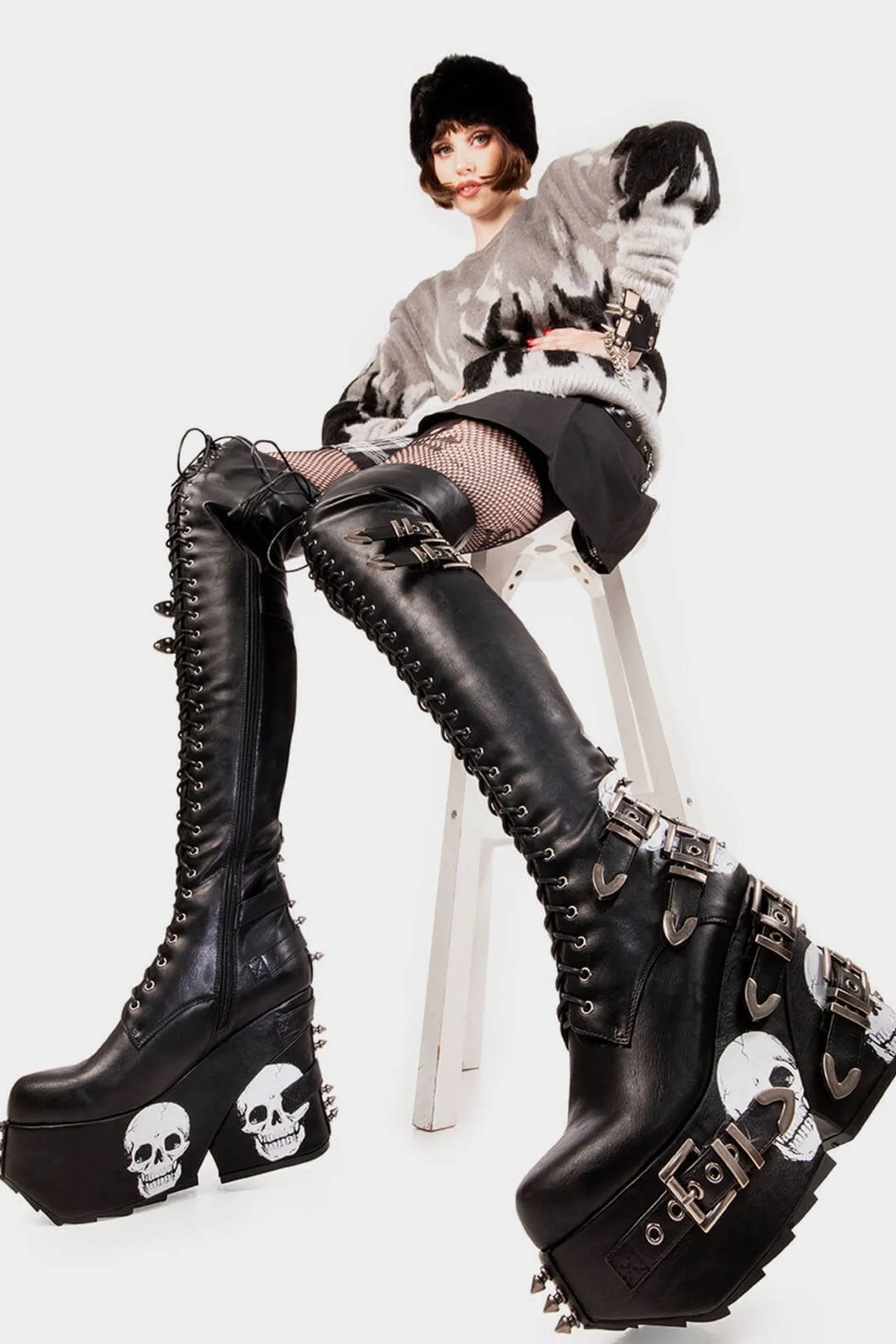 lamodawebsite Irrational Thoughts Chunky Platform Thigh High Boots< Chunky