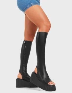 LAMODA No Hard Feelings Chunky Platform Creeper Knee High Boots< Kniehoch