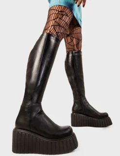 lamodawebsite Pillow Talk Chunky Creeper Platform Knee High Boots< Kniehoch