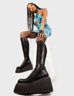 lamodawebsite Pillow Talk Chunky Creeper Platform Knee High Boots< Kniehoch