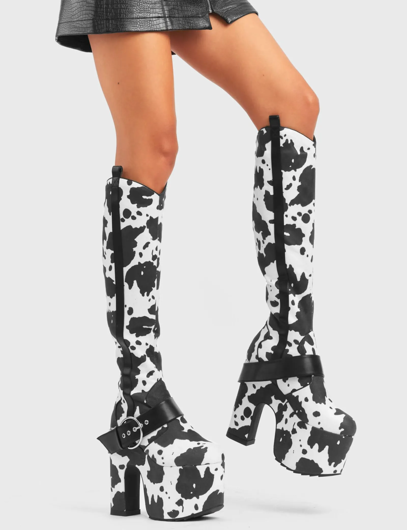 LAMODA Rhinestone Cowboy Chunky Platform Knee High Boots< Kniehoch