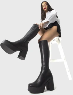 lamodawebsite Slick Nicks Wide Calf Platform Knee High Boots< Kniehoch
