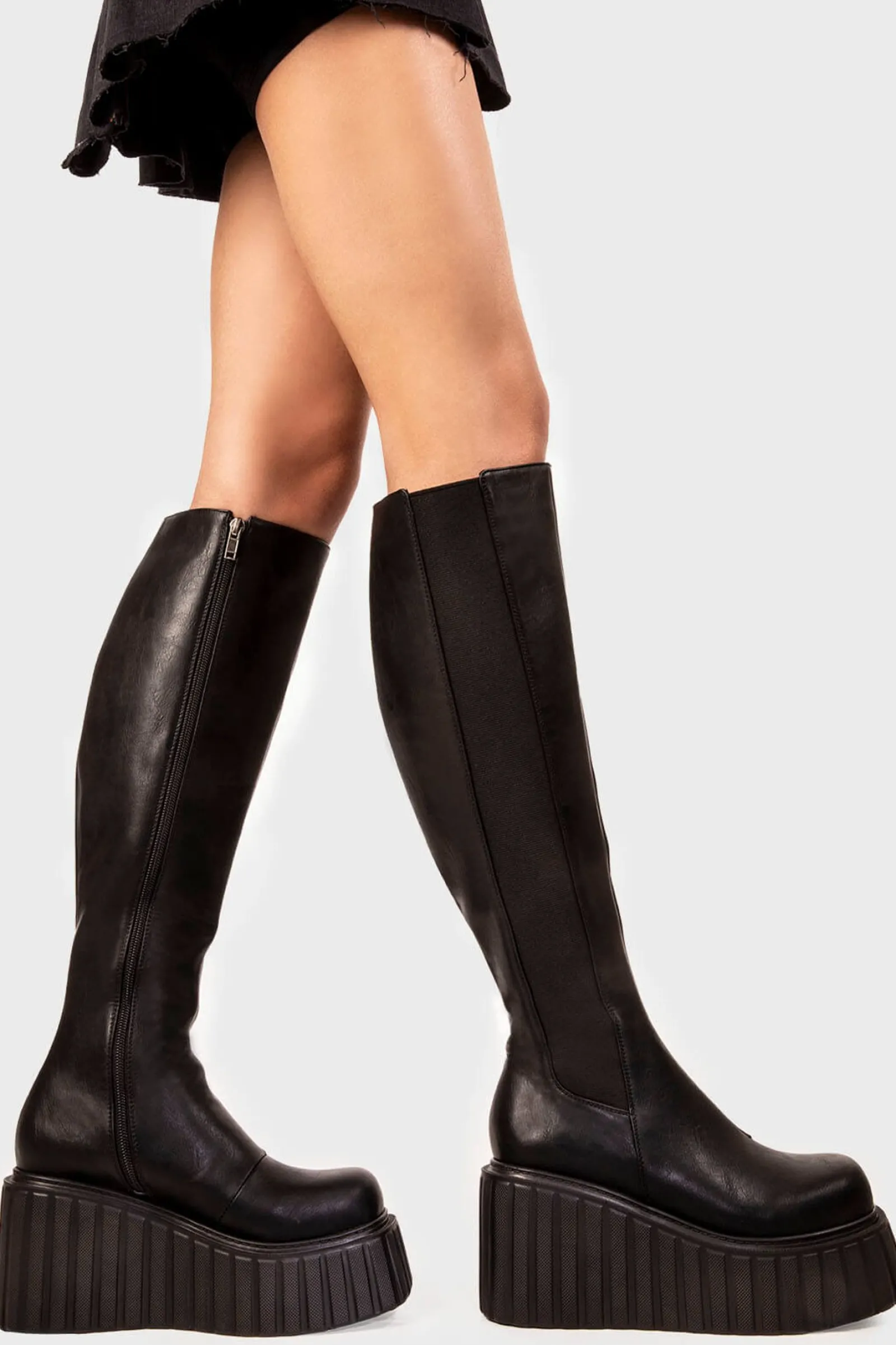 lamodawebsite Switching Up Chunky Creeper Platform Knee High Boots< Kniehoch
